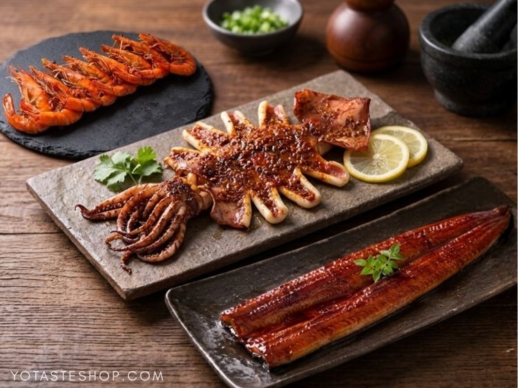 烤魷魚、蒲燒鰻、烤白蝦