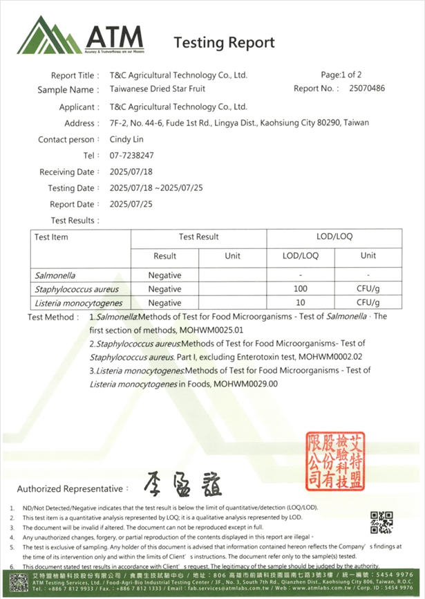 眼鏡伯楊桃乾檢驗報告